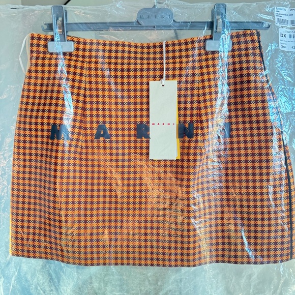MARNI orange/burgundy houndstooth mini tweed skirt - Picture 7 of 12